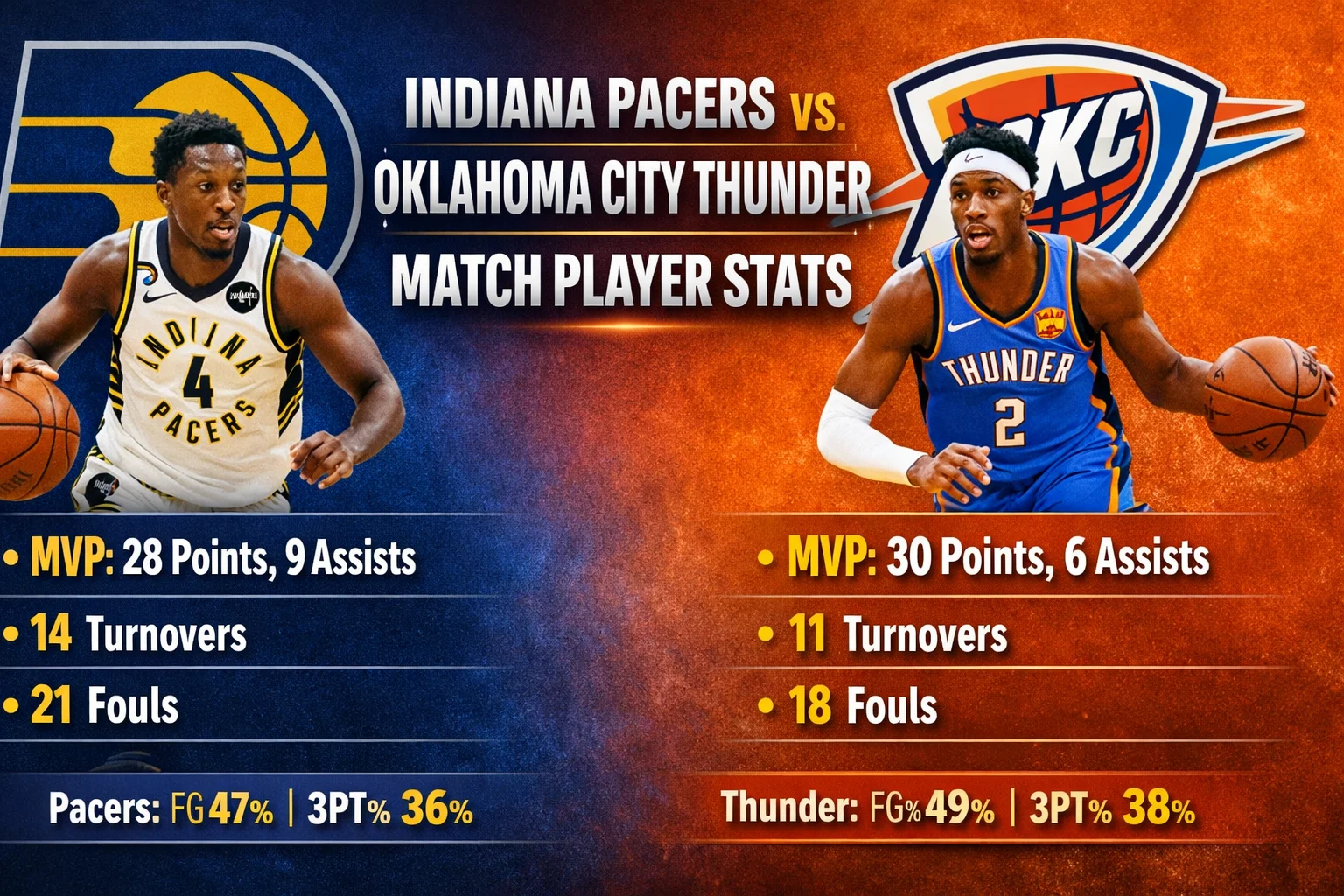 indiana pacers vs oklahoma city thunder match player stats
