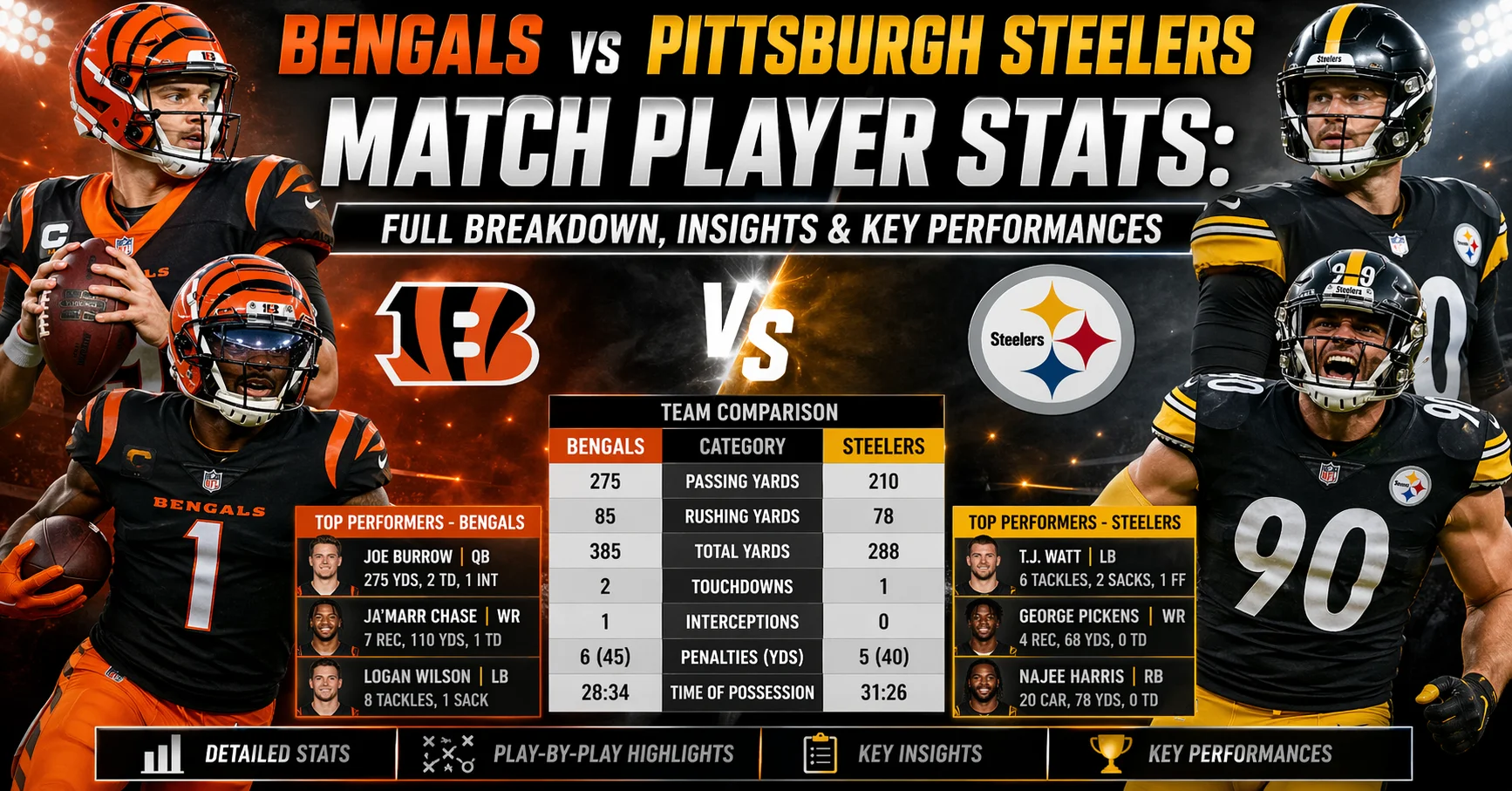 bengals vs pittsburgh steelers match player stats